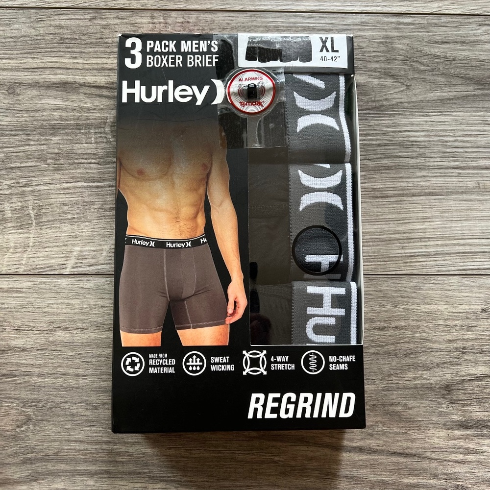 Hurly Regrind 3 Pack Mens Polyester Black Boxer Briefs XL 40-42